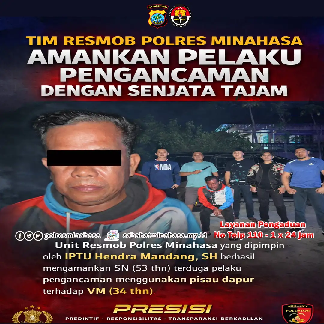 Tim Resmob Polres Minahasa Amankan Pelaku Pengancaman dengan Senjata Tajam